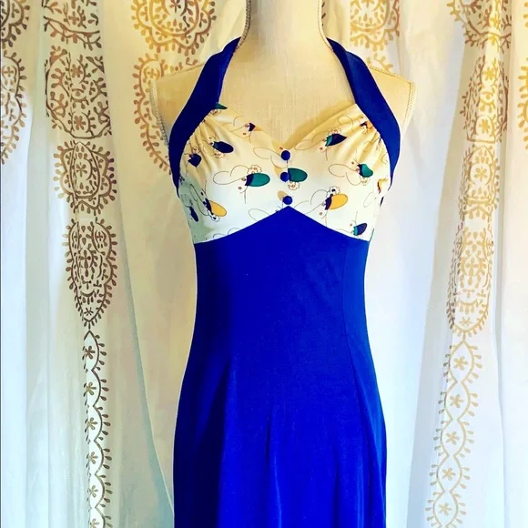 Mikey Jrs Of California Dresses | 1970s Vintage Blue Jersey Halter Dress With Cropped Jacket | Color: Blue/White | Size: 7j | Ssavoy1975's Closet